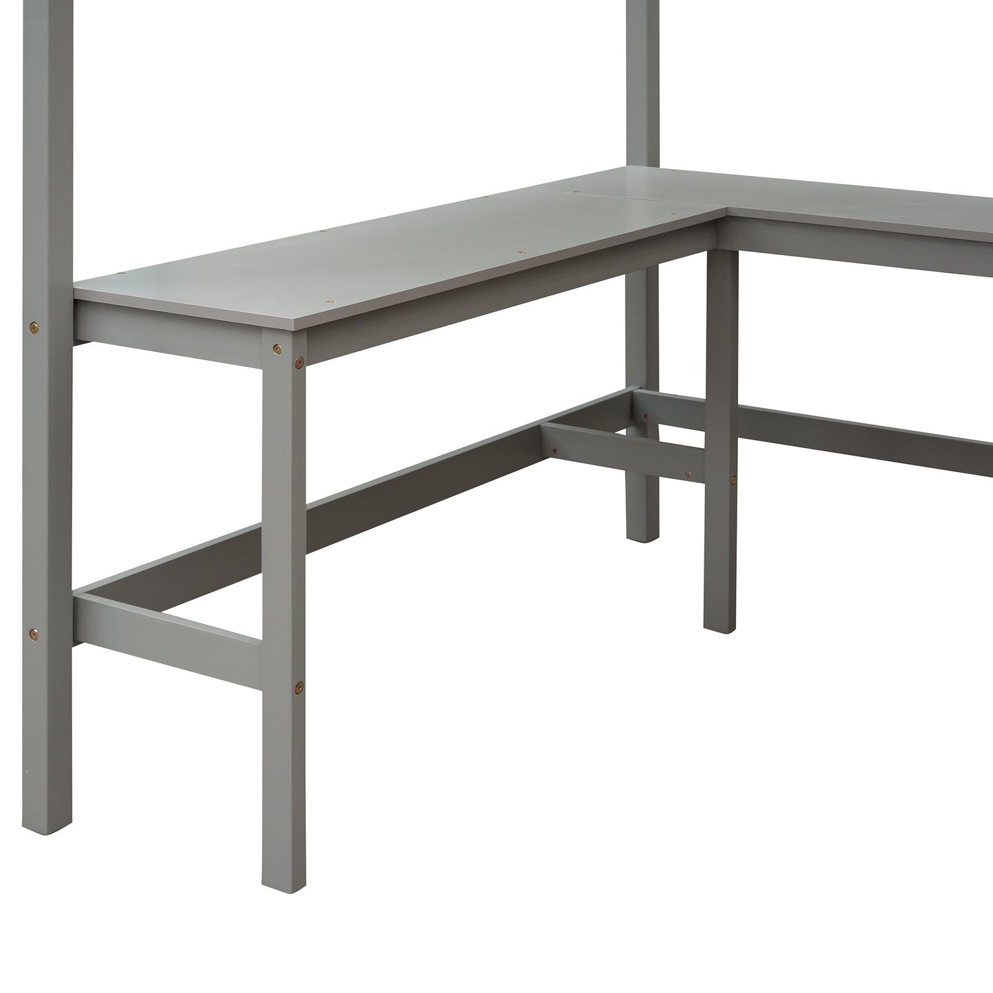 Full Size Loft Bed With Shelves With Desk - Gray