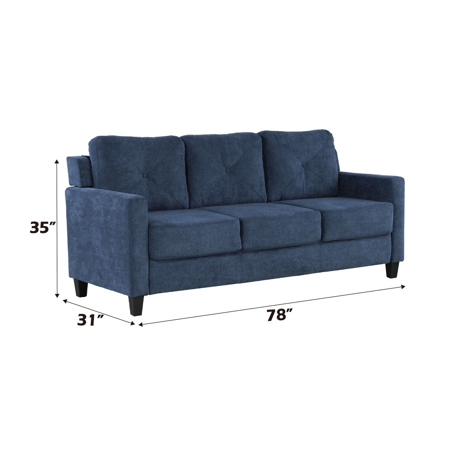 Horatio - Chenille 3 Piece Living Room Set - Navy