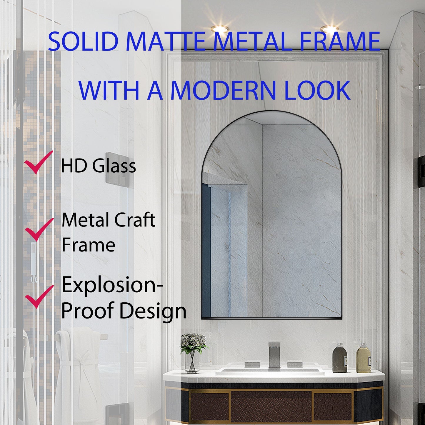Arched Recessed Medicine Cabinet, Metal Framed Bathroom Wall Cabinet With Mirror And Adjustable Shelves, Wall Mirror With Storage For Bathroom - Matte Black