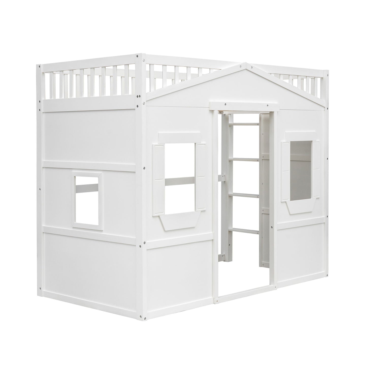Twin Size House Loft Bed With Ladder - White