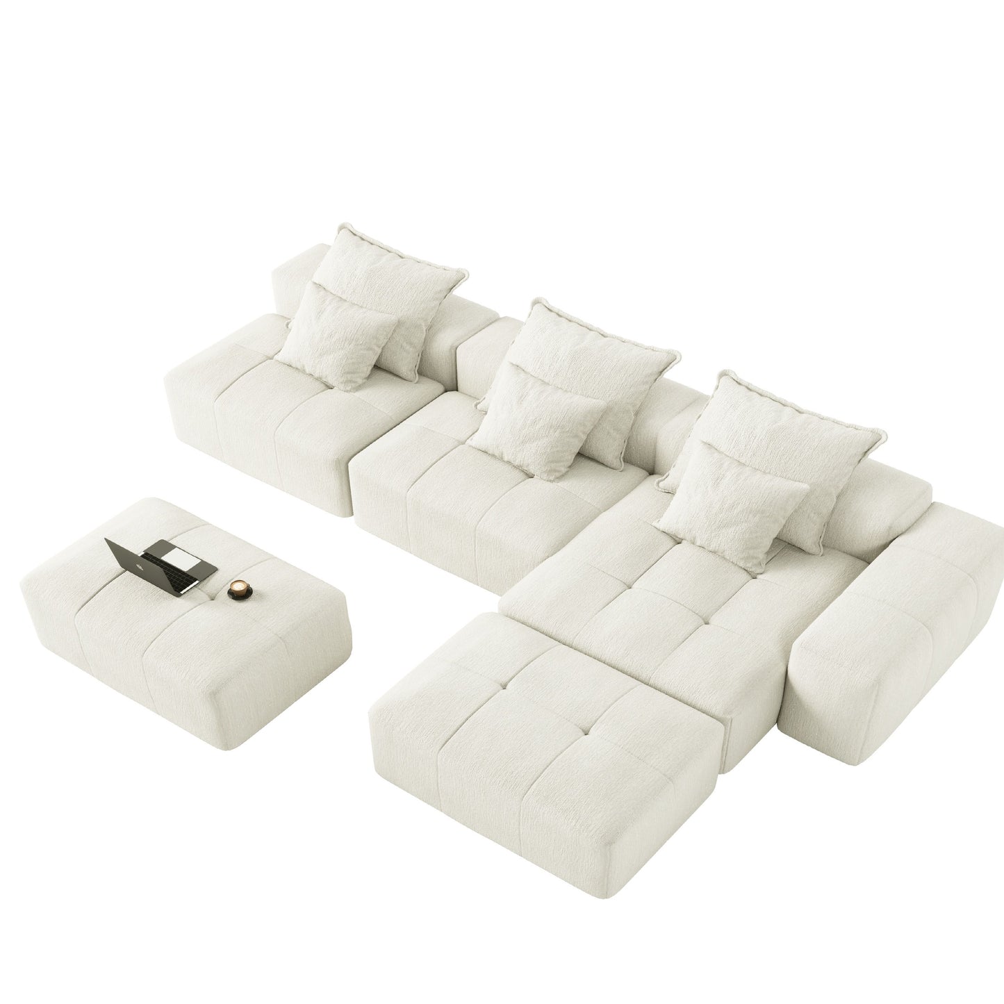 Modern Oversized Modular Sectional Sofa, Sparkling Chenille Fabric Soft Cushion Sofa With 6 Pillows, 6 Pieces Diy Combination Tufted Sofa, No Assembly Required - Beige