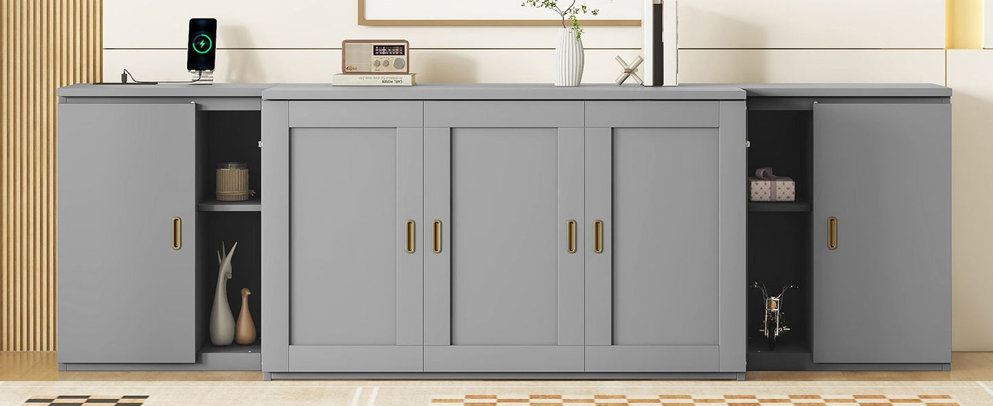 Full Size Murphy Bed With Shelves, Cabinets And USB Ports - Gray