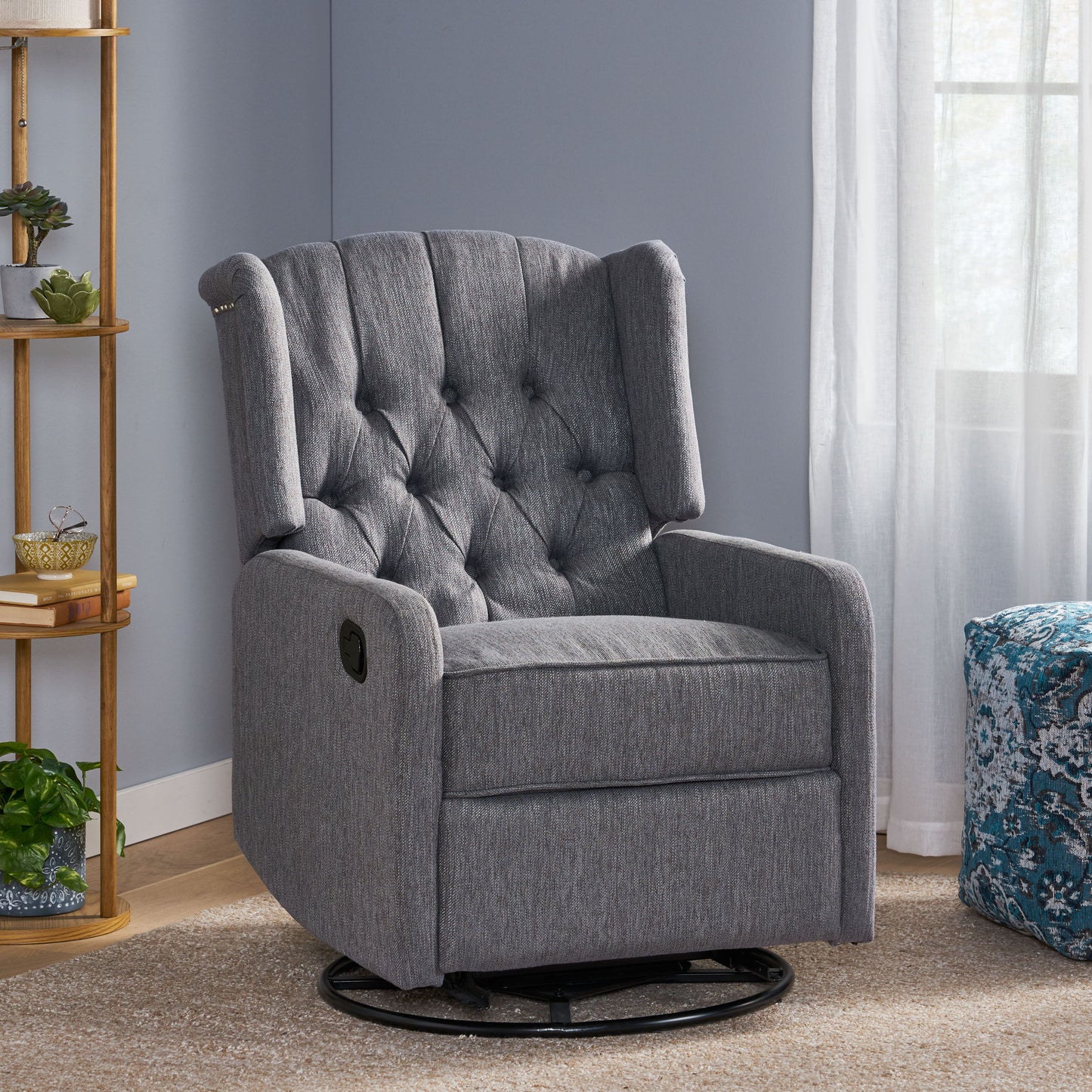 Classic Design, Manual Recliner Chair With 360 Degree Swivel - Charcoal
