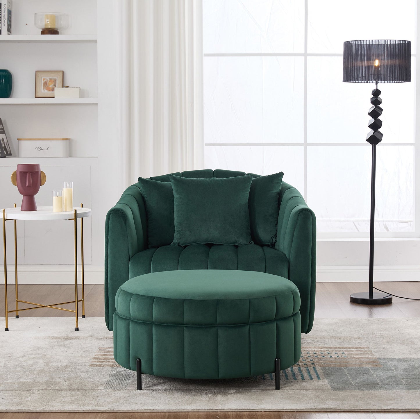 Oversized Swivel Barrel Accent Chair And Ottoman Set With Storage - Green