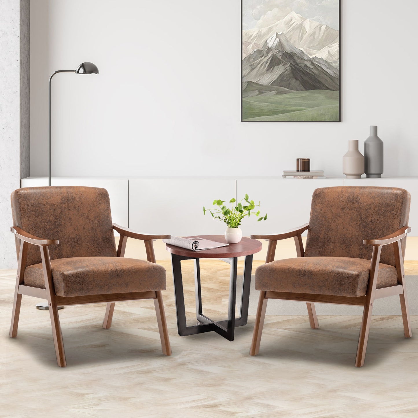 Mid Century Modern Wingback Accent Chair With Solid Wood Frame And Extra Thick Backrest - Lounge Chair For Living Room, Bedroom, Or Reading Room - Brown