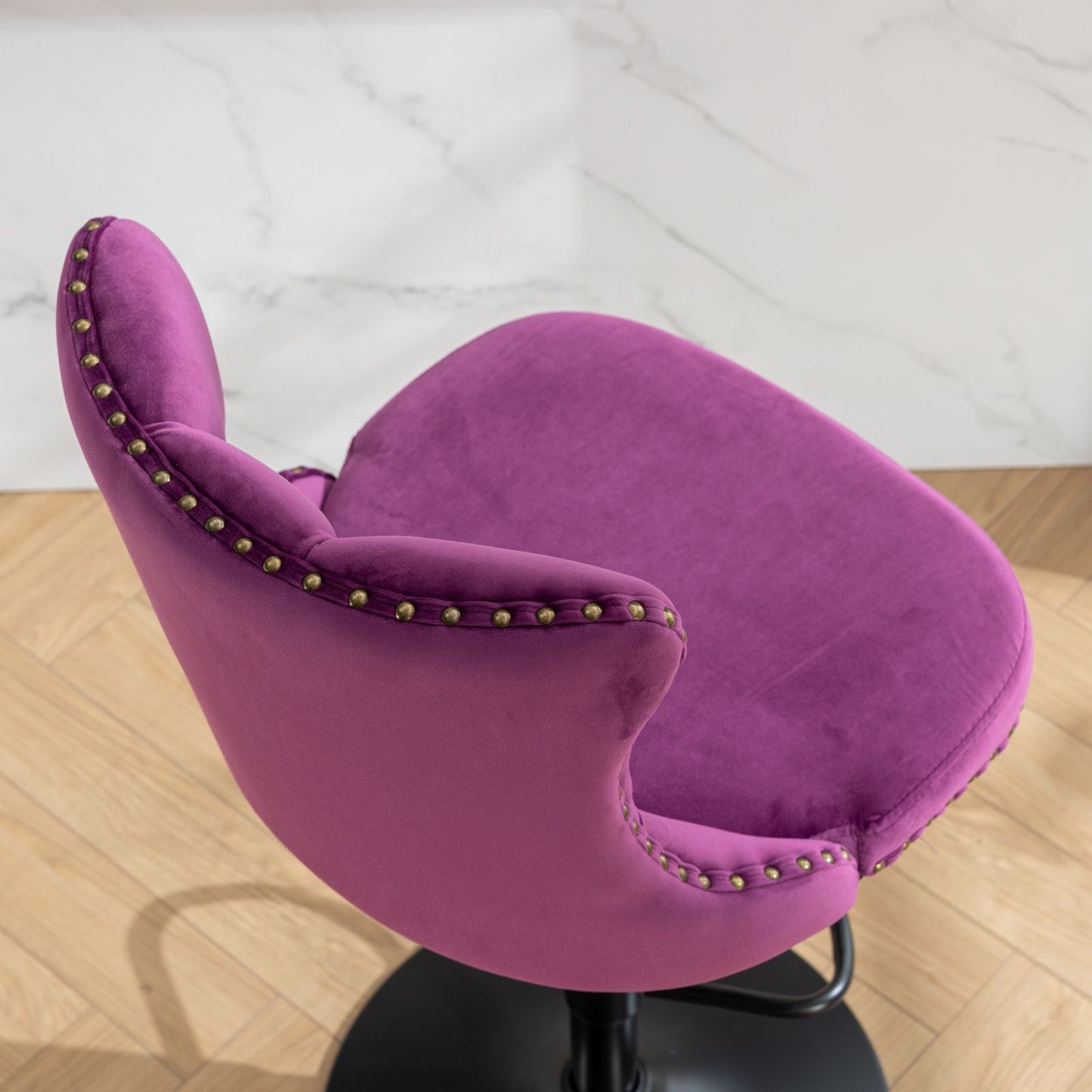 Swivel Velvet Barstools Adjusatble Seat Height , Modern Upholstered Bar Stools With Backs Comfortable Tufted For Home Pub And Kitchen Island (Set of 2) - Purple