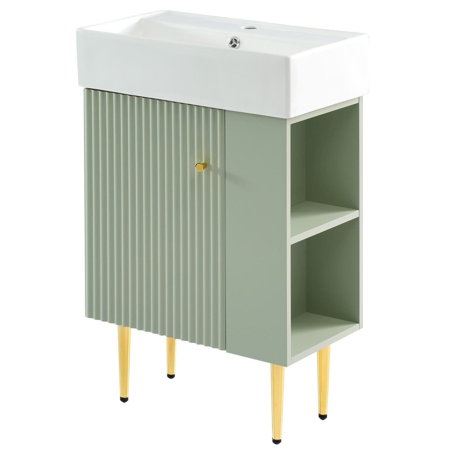 Bathroom Vanity, Combo Cabinet, Bathroom Storage Cabinet, Single Ceramic Sink, Right Side Storage - Green