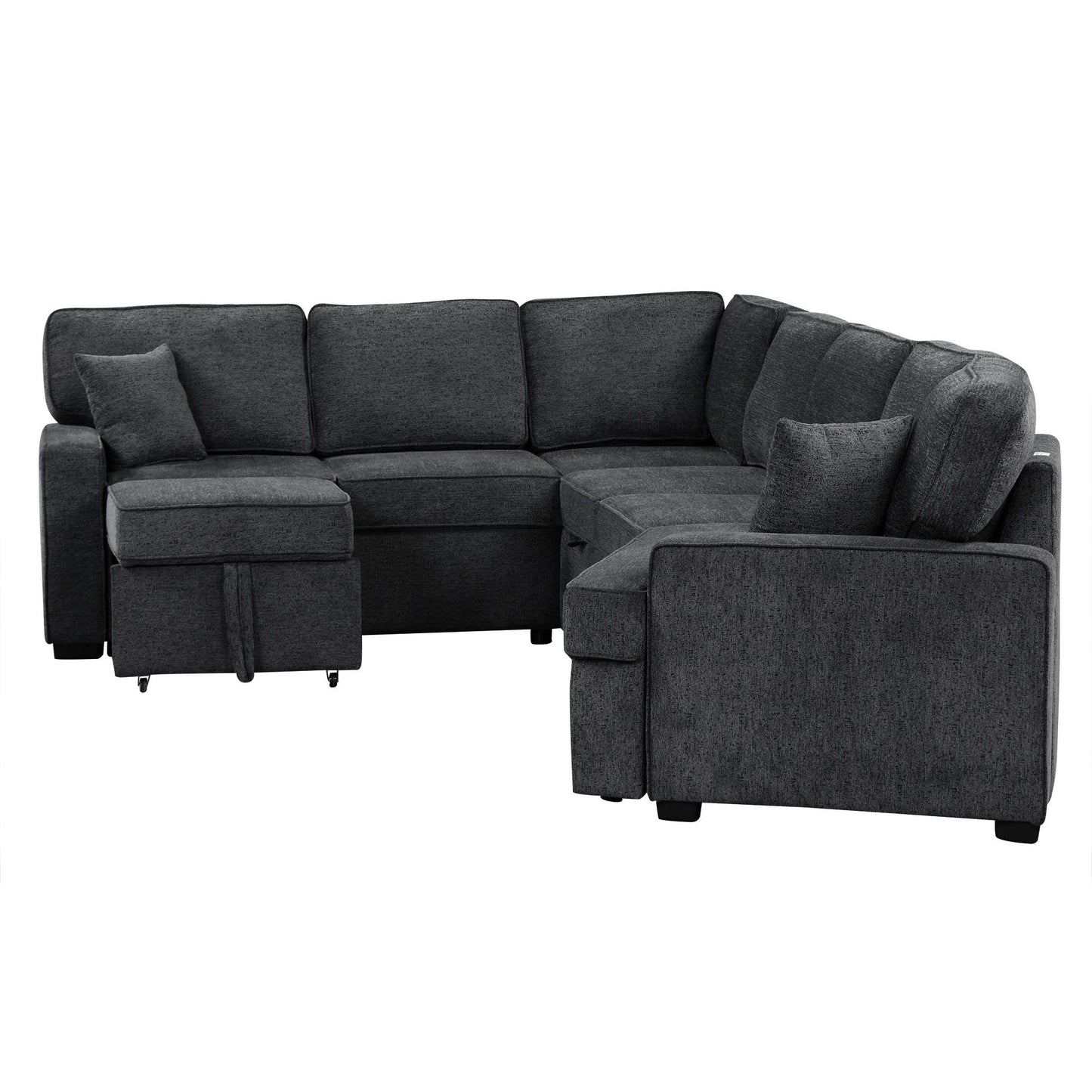 L-Shaped Sofa Sectional Sofa Couch Pull-Out Sofa Bed With Charging Devices And Cup Holders For Living Room - Blue Black