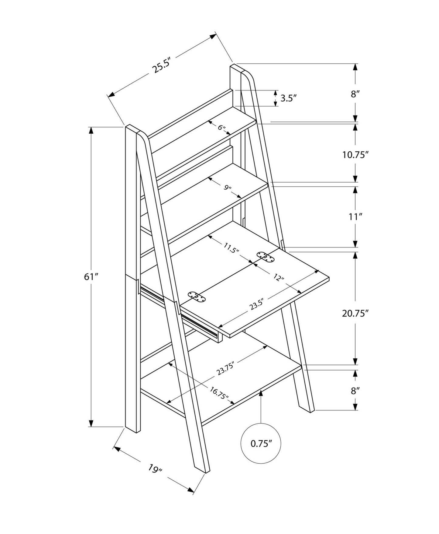 Computer Desk For Home Office, Laptop, Leaning, Storage Shelves, Contemporary & Modern - Taupe