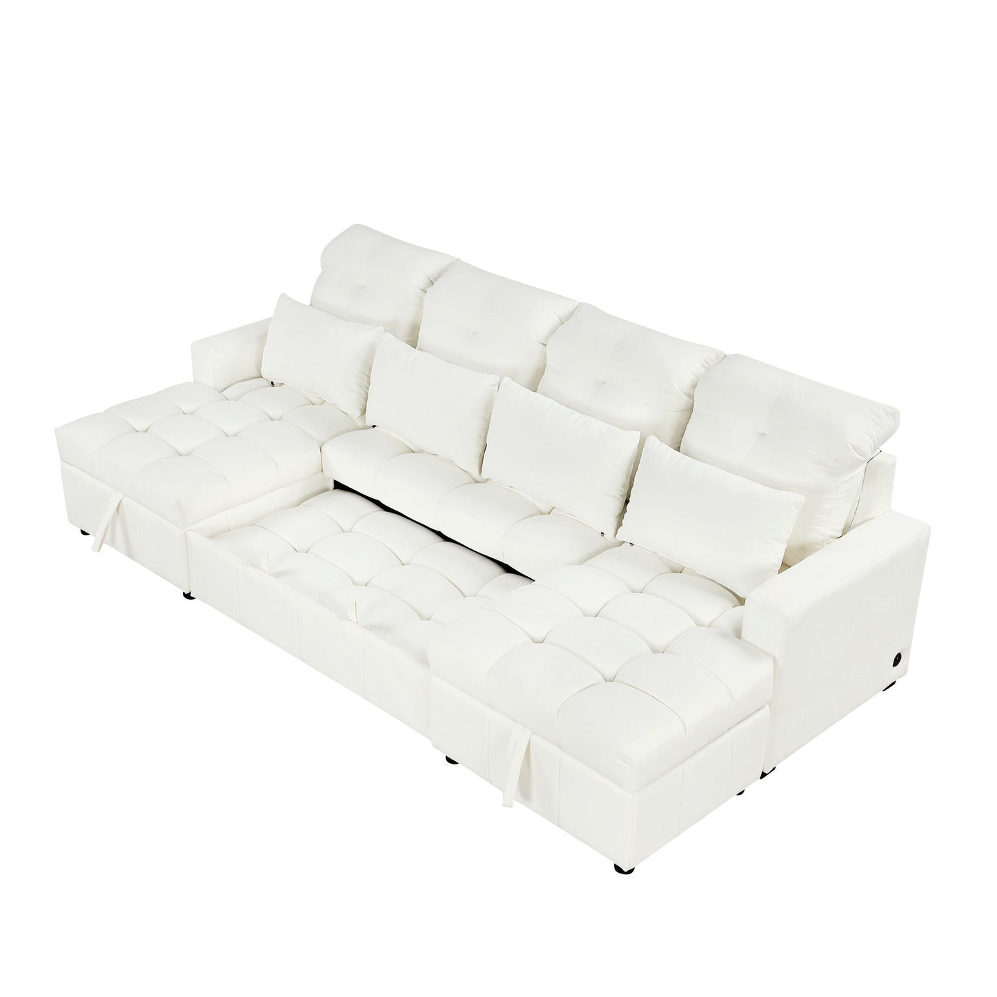 Oversized U - Shaped Sofa Versatile Sectional Sofa Pull Out Sofa Bed With Double Storage Chaise Lounges And 2 USB Ports For Living Room - Beige
