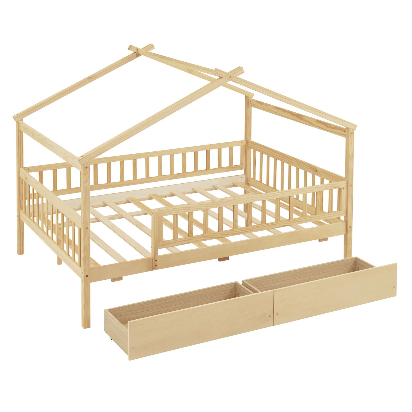 Full Size House Bed With 2 Drawers - Natural