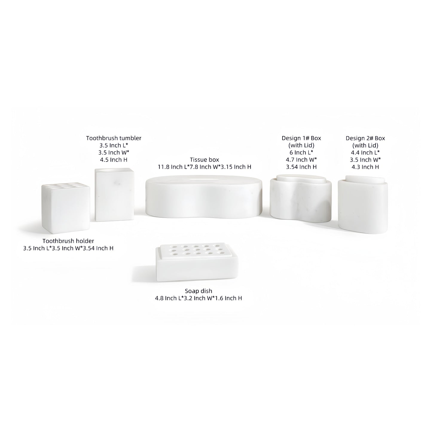 Marble Bathroom Accessories Set - Natural Stone - White / Natural