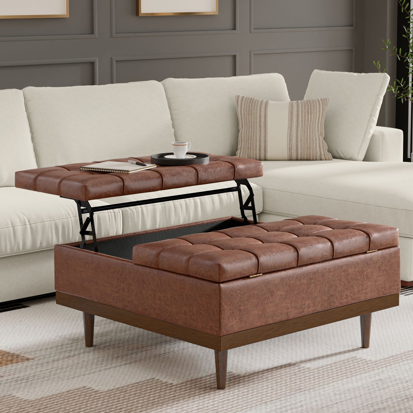 Mariah - Lift Top Table Storage Ottoman - Brown