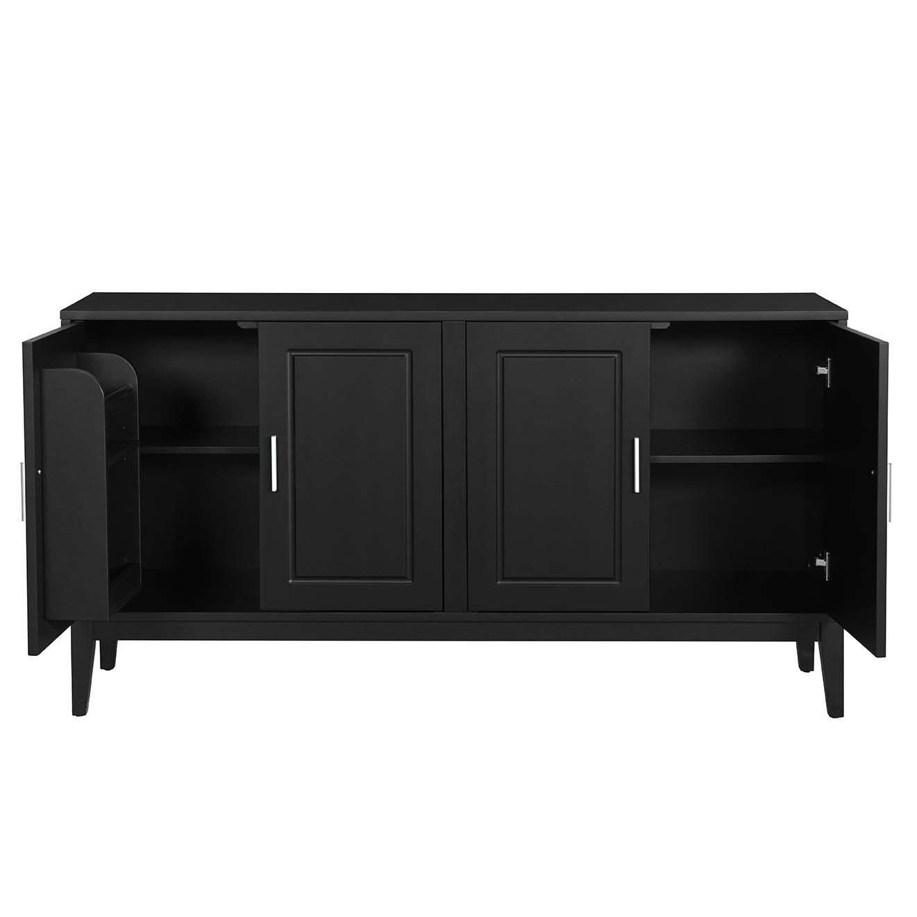 4 Door Sideboard Storage Cabinet With Door Shelf For Living Room And Dining Room, 2 Large Cabinets With Adjustable Shelf - Black