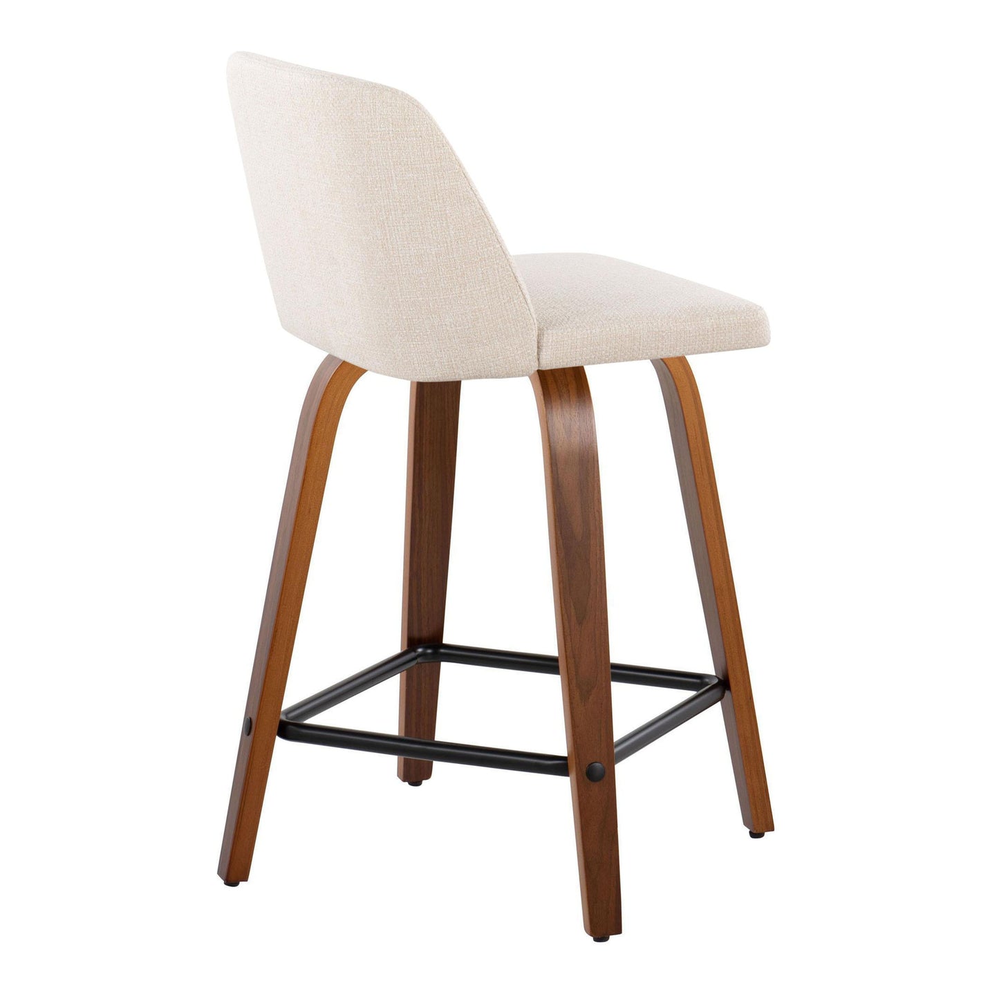 Toriano - Mid-Century Modern Fixed Height Counter Stool With Swivel & Square Footrest (Set of 2) - Walnut / Cream