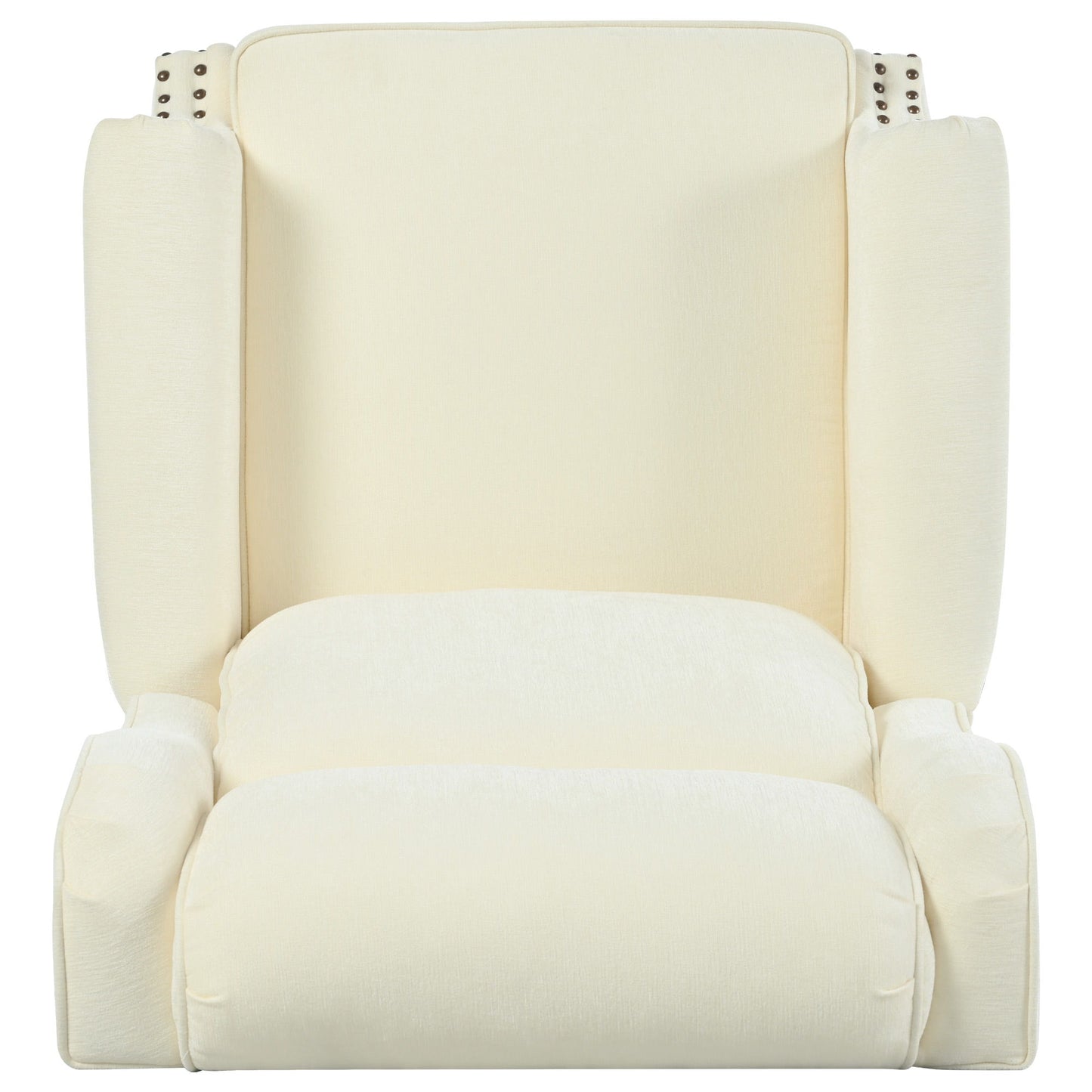 Push Back Recliner Chair Upholstered With Classic Wing Back And Solid Gourd-Shaped Legs For Living Room - Beige
