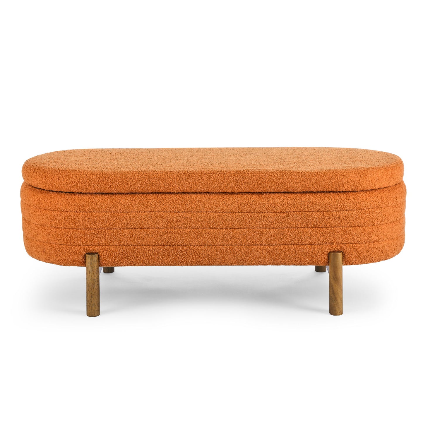 Stylish Ottoman Oval Storage Bench With Rubber Wood Legs - Orange