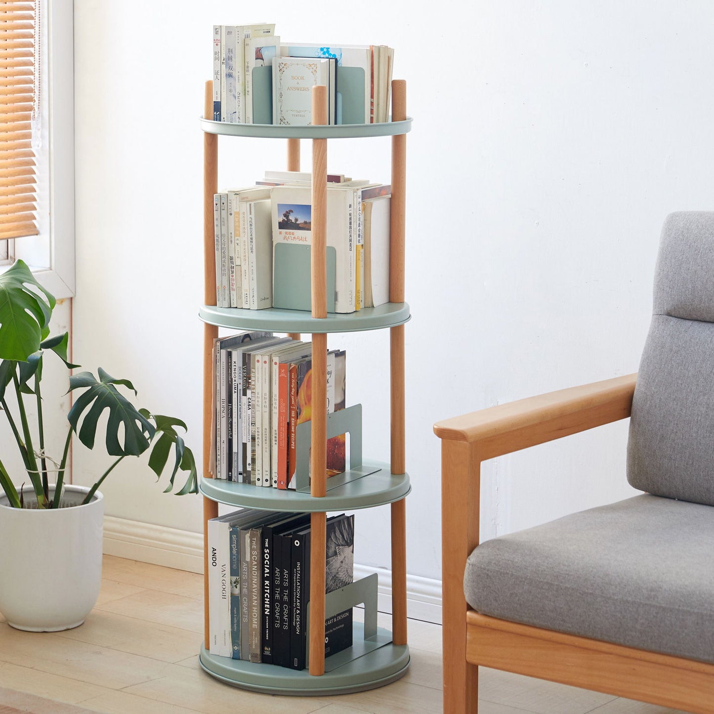 Storage Shelf, 360ÔøΩÔøΩÔøΩÔøΩÔøΩÔøΩÔøΩÔøΩÔøΩÔøΩÔøΩÔøΩÔøΩÔøΩÔøΩ Rotating Bookshelf, 4 Tier Bookcase With Large-Capacity Storage Space, Multifunctional Storage Rack, Compact Design For Living Room - Natural