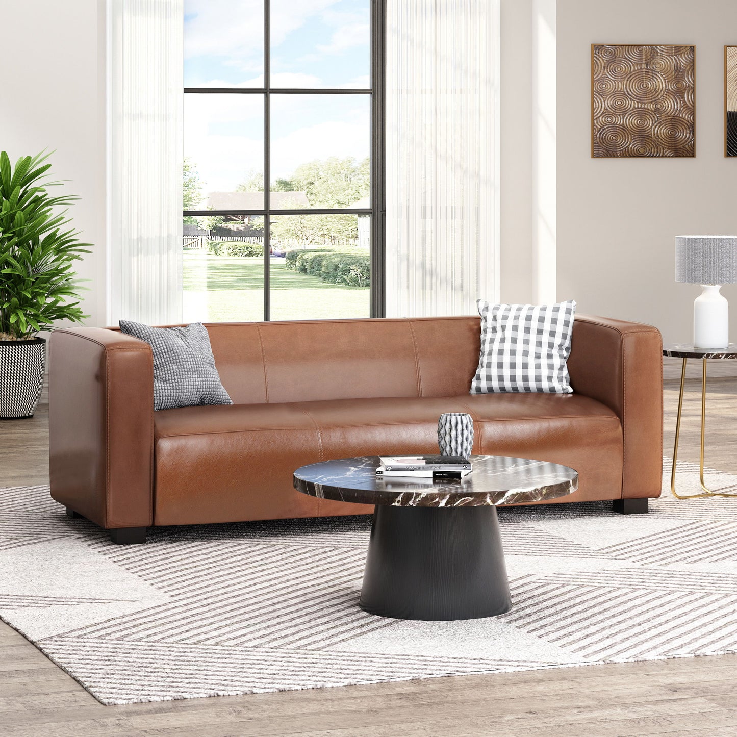 Contemporary 3 Seater Sofa With Tuxedo Design - Light Brown