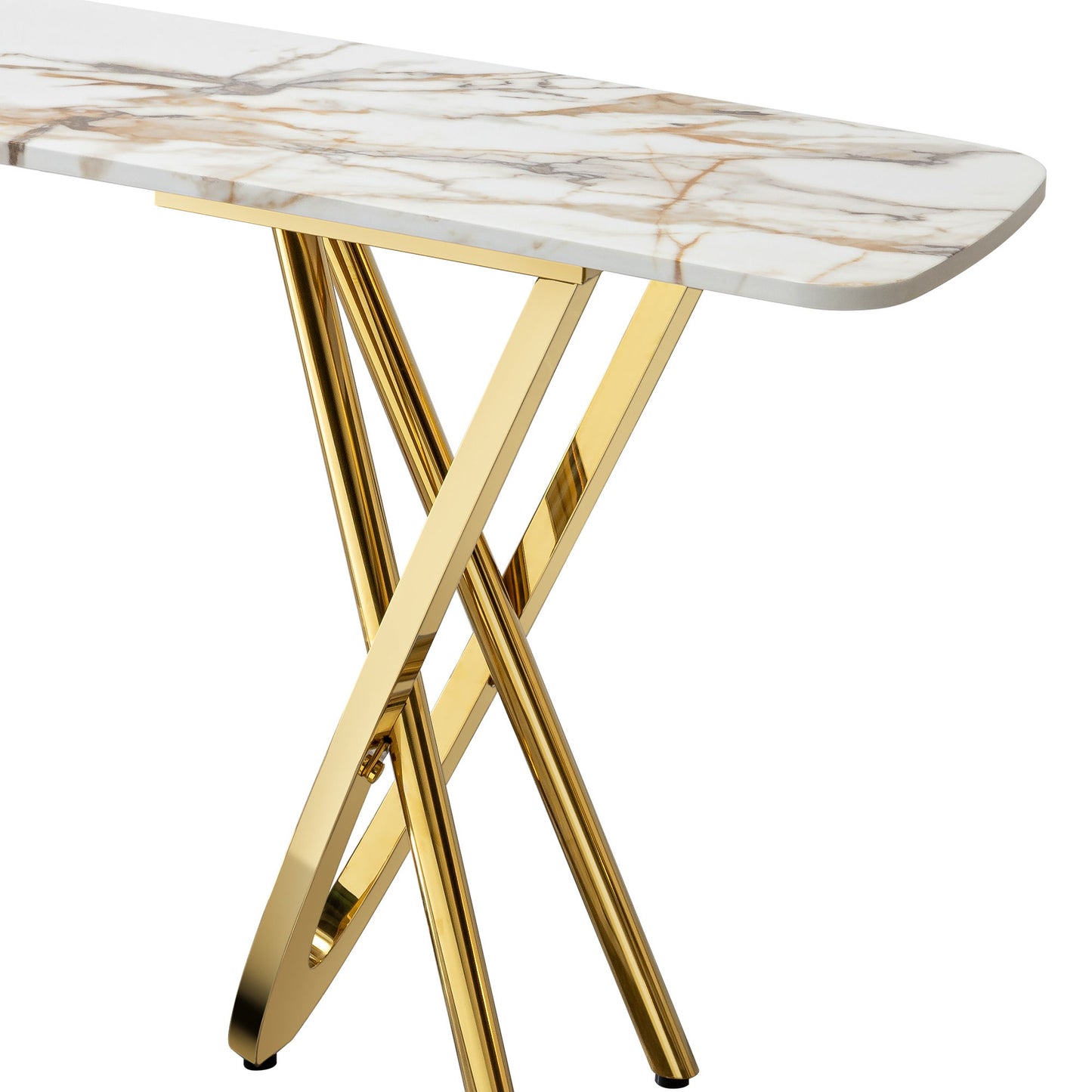 Modern Marble Pattern Console Table With Mirror Stainless Steel For Living Room - Gold