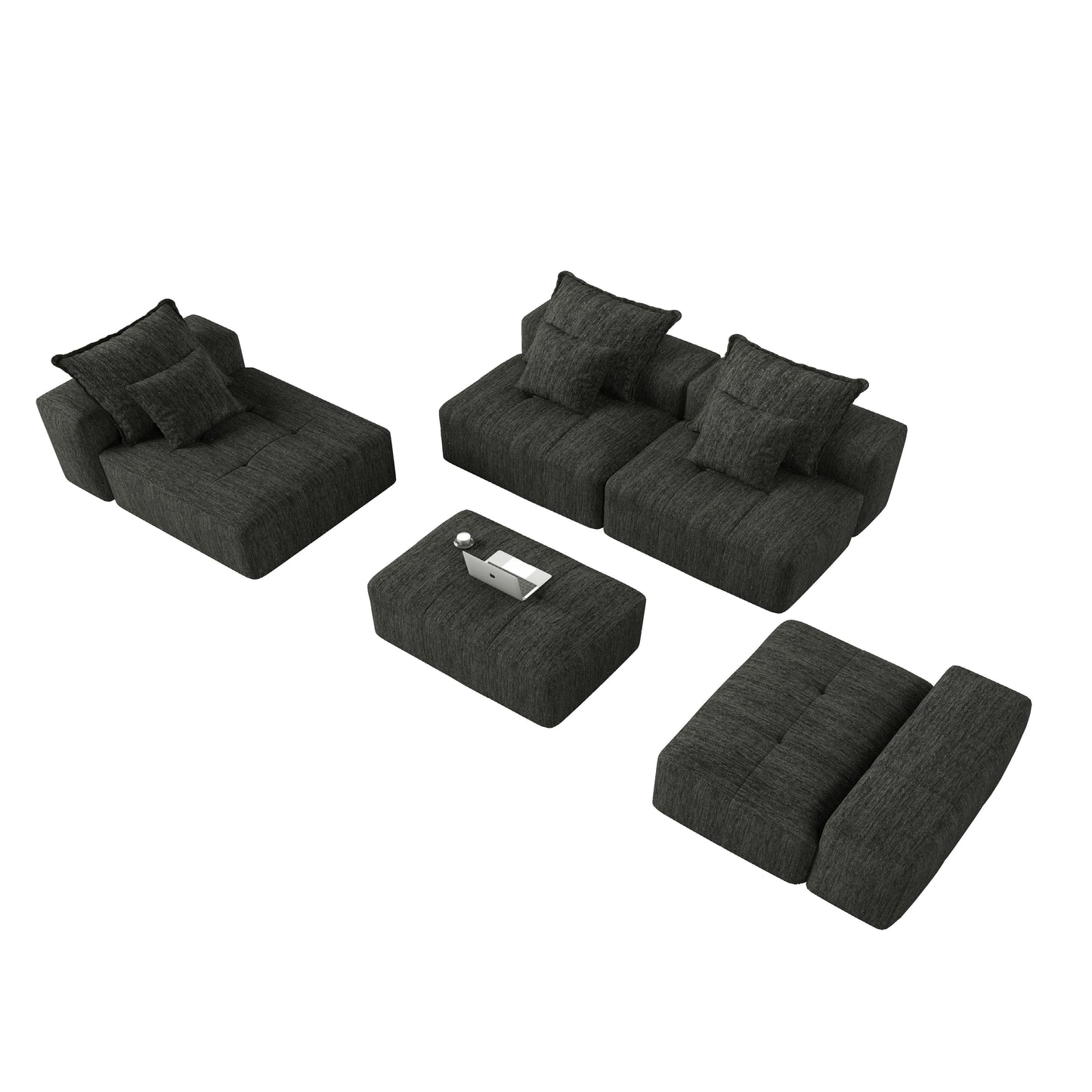 Modern Oversized Modular Sectional Sofa, Sparkling Chenille Fabric Soft Cushion Sofa With 6 Pillows, 6 Pieces Diy Combination Tufted Sofa, No Assembly Required - Black