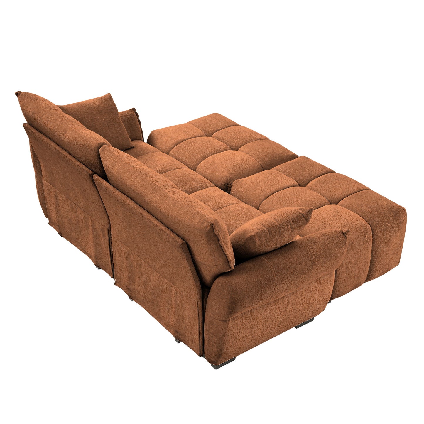 Cozy Plush 2 Seater Sofa Set With Ottomans And Throw Pillows - Burnt Orange