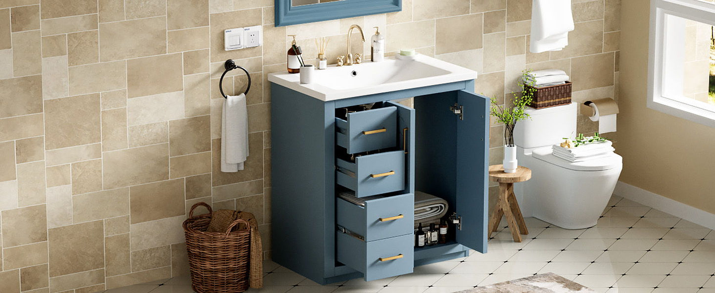 Bathroom Vanity With Ceramic Sink Combo, Frame Bathroom Storage Cabinet, Freestanding Vanity Set With 3 Drawers & Soft Closing Doors - Indigo
