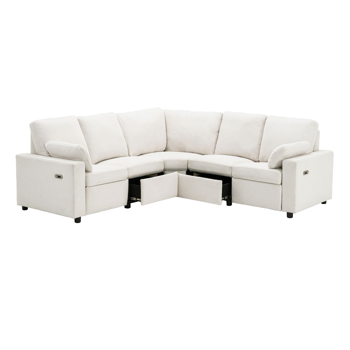Power Recliner Sectional Sofa Home Theater Reclining Sofa With Two USB Ports, Two Storage Drawers For Living Room - Beige