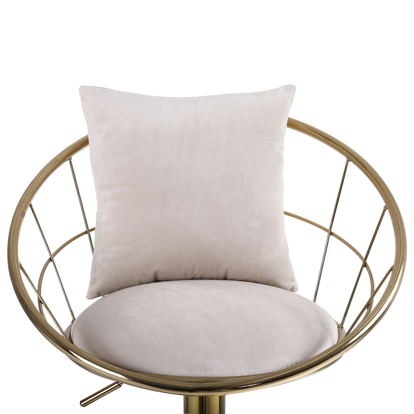 Velvet Bar Chair, Pure Gold Plated, Unique Design, 360 Degree Rotation, Adjustable Height, Suitable For Dining Room And Bar, (Set of 2) - Off White