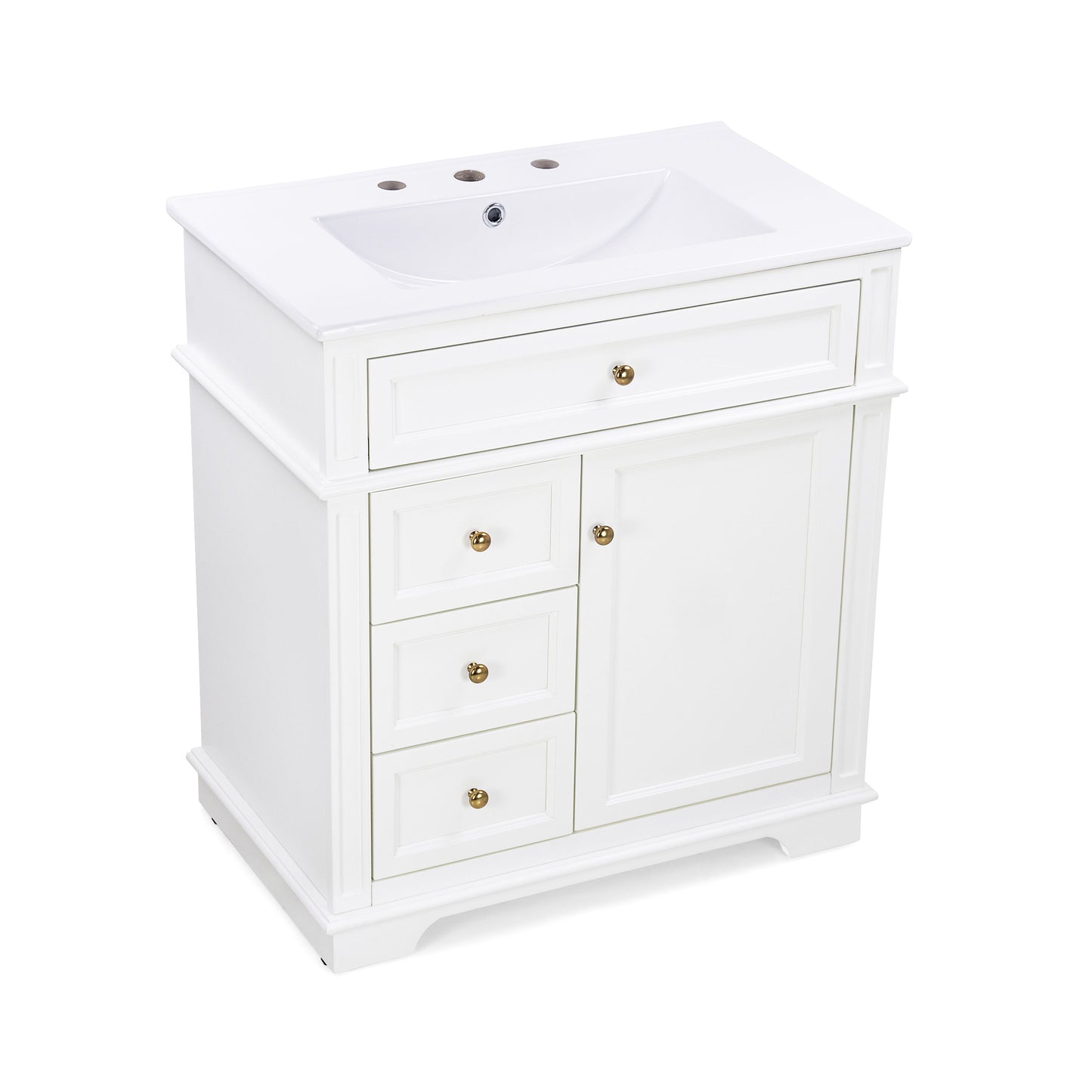 Freestanding 30" Bathroom Vanity With Sink, Soft Closing Door, Tip Out Drawer - White