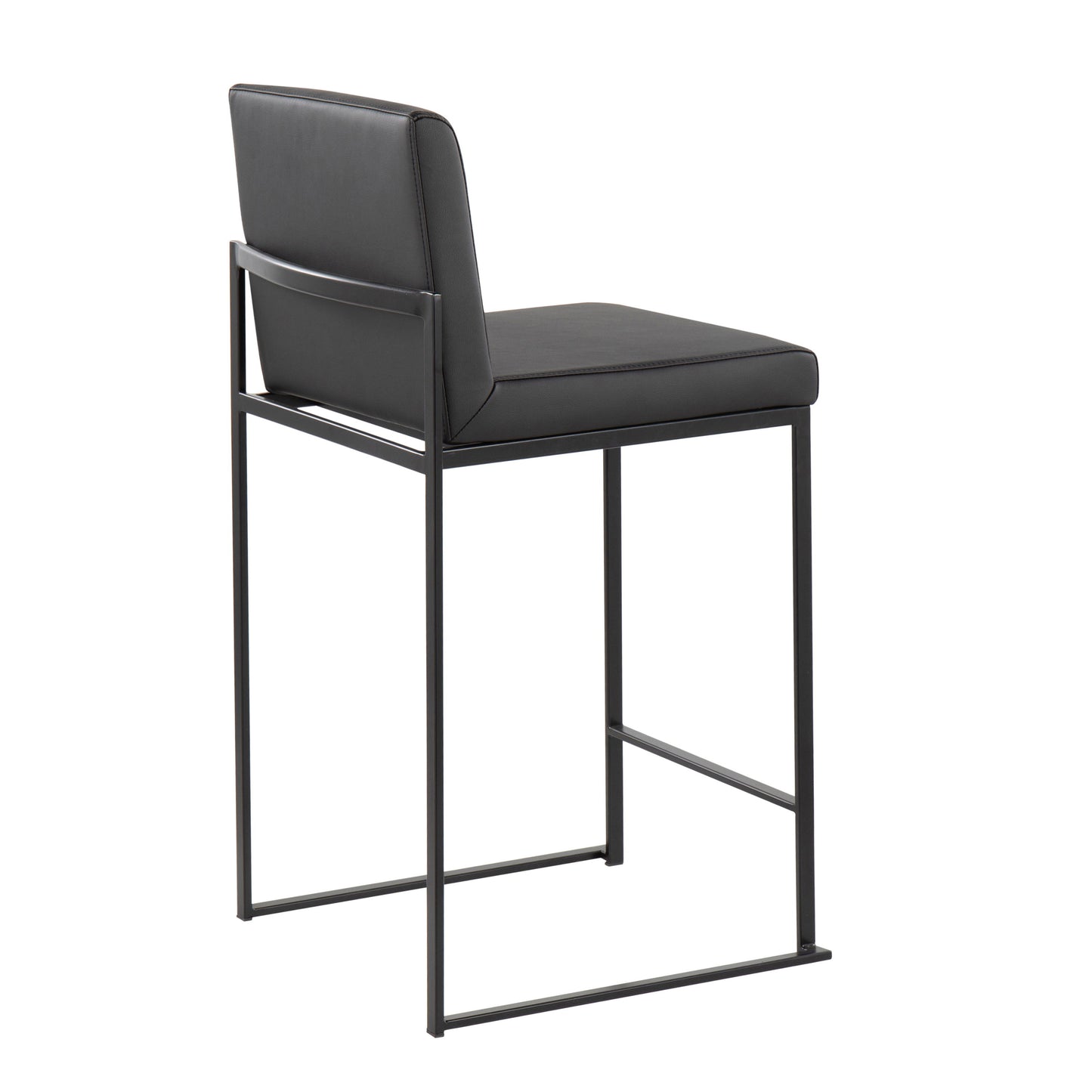 Fuji - Contemporary High Back Counter Stool (Set of 3) - Black - Faux Leather