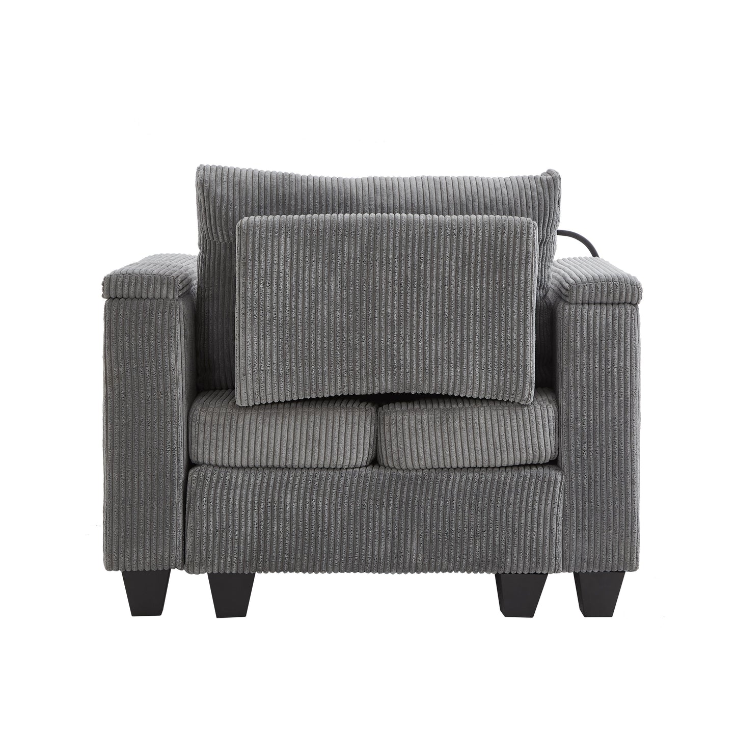 Convertible Chaise Lounge Sofa Chair Corduroy Sleeper With USB Ports, Cup Holders, Storage - Gray