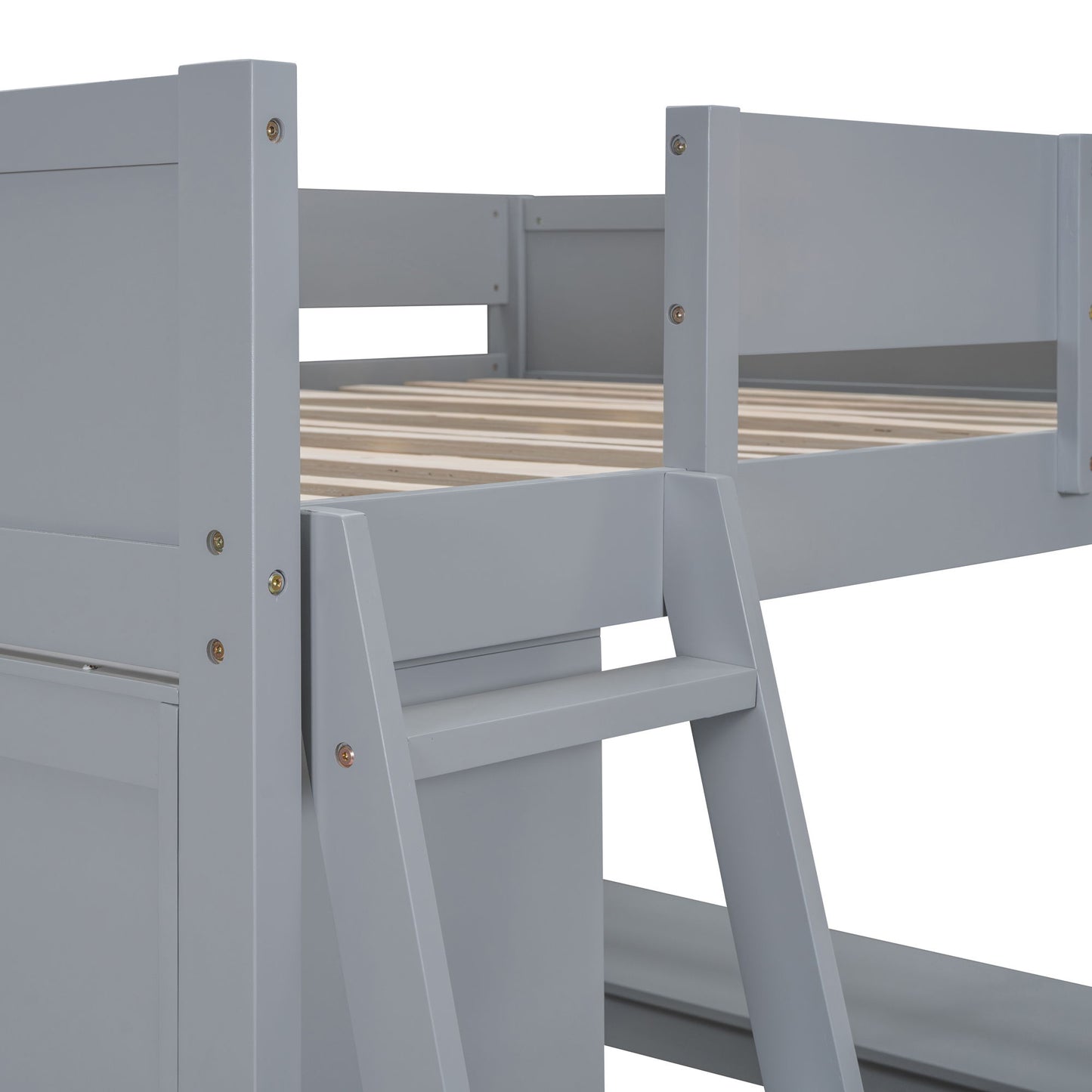Full Size Modern Loft Bed With Desk And Shelves - Gray
