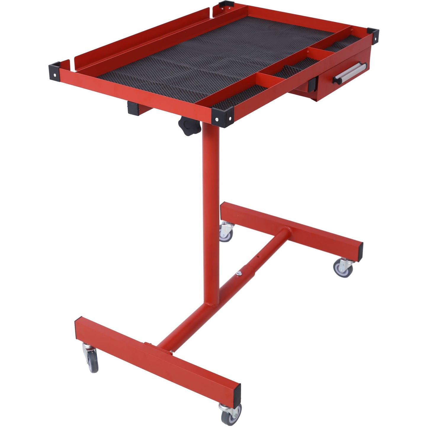 Adjustable Tear Down Work Table With Drawer For Garages, Repair Shops, And Diy, Portable, (4) 2.5" Swivel Casters, 220 Pound Capacity, Rubber Corners, Heavy Duty Steel - Red