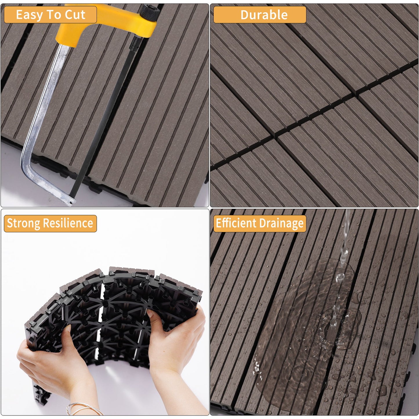 Wood Plastic Composite Deck Tiles (Set of 20), Sustainable Composite Decking Resist Rust, Water, Weather, Easy To Diy & Maintain, Ideal For Patios, Balconies, Rooftops - Light Coffee