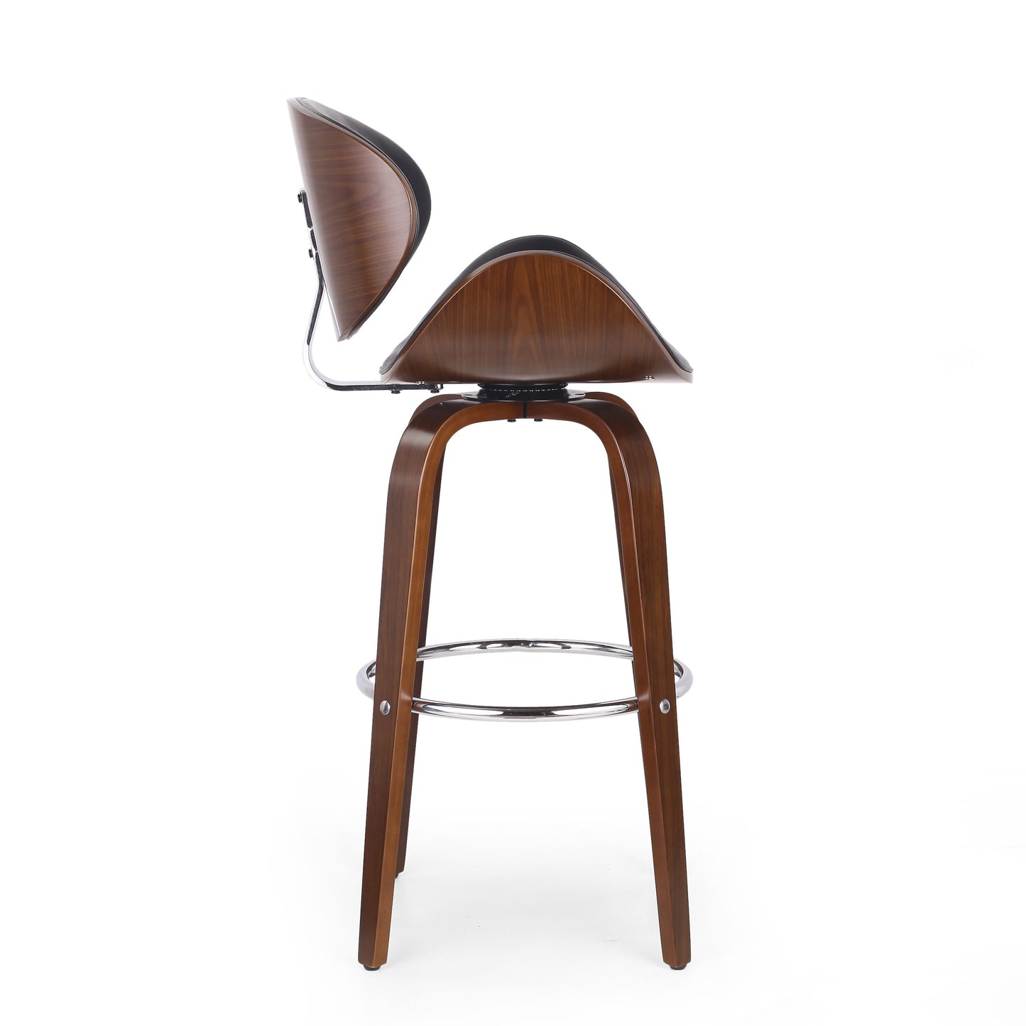 Lumos - Mid Century Modern Upholstered Swivel Barstool - Walnut / Black