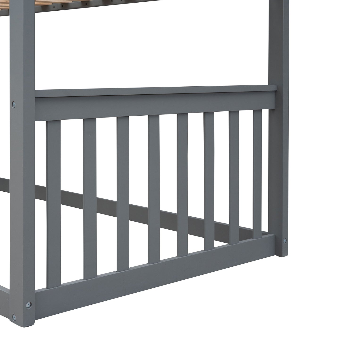 Twin Over Twin House Bunk Bed With Ladder - Gray