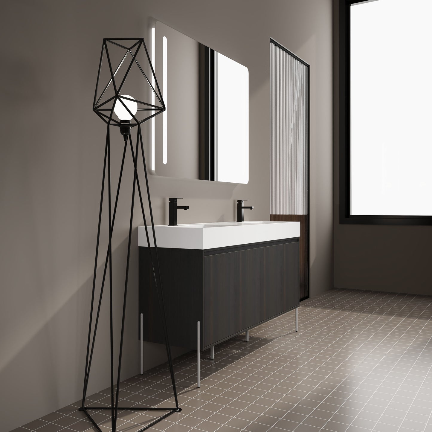Deluxe 60" Freestanding Bathroom Vanity With Resin Double Sink - Dark Oak