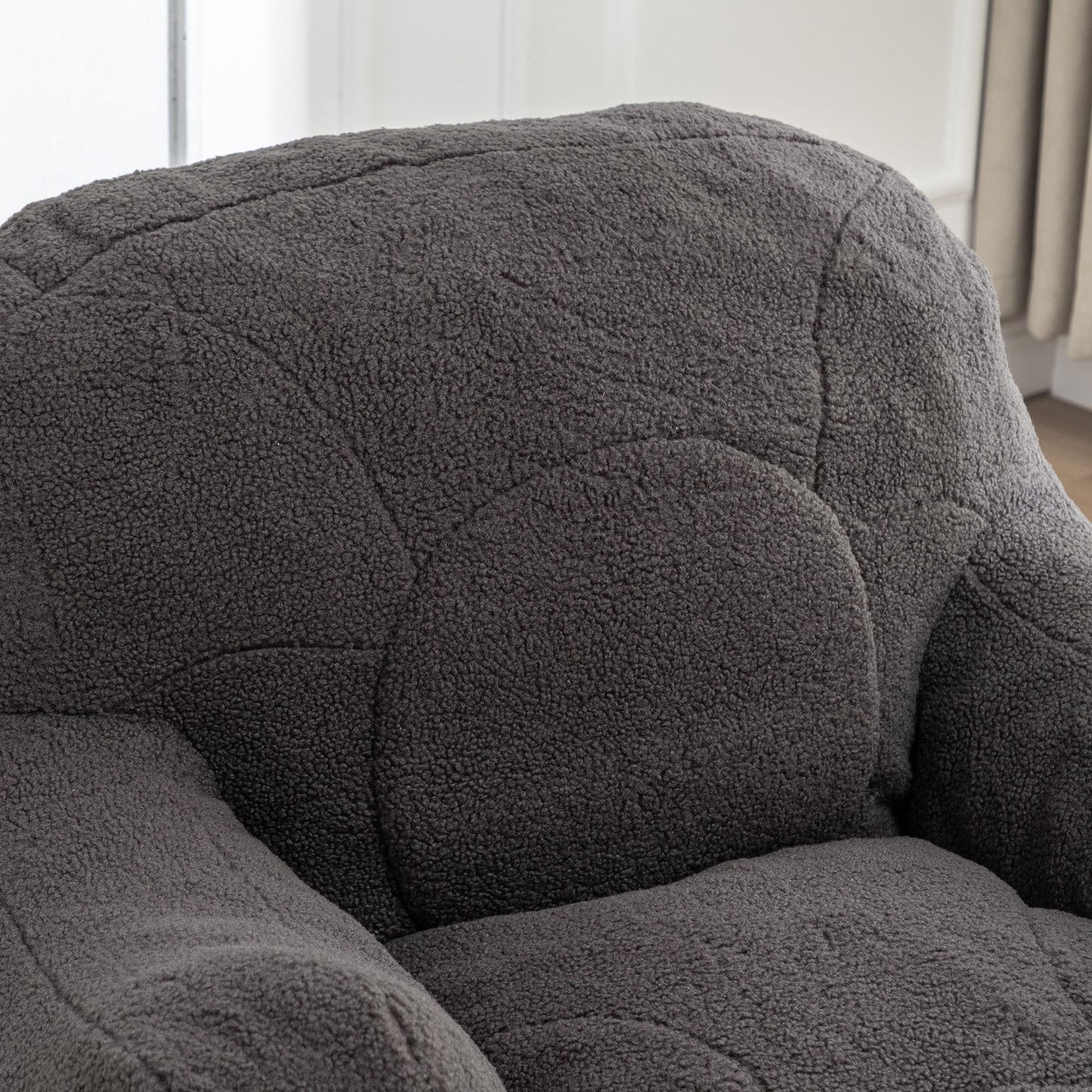 Comfy Bean Bag Chair With Filler, Tufted Memory Foam Sofa Teddy Fabric, Fluffy And Cozy Seating For Dorm, Apartment, Or Living Room - Dark Gray