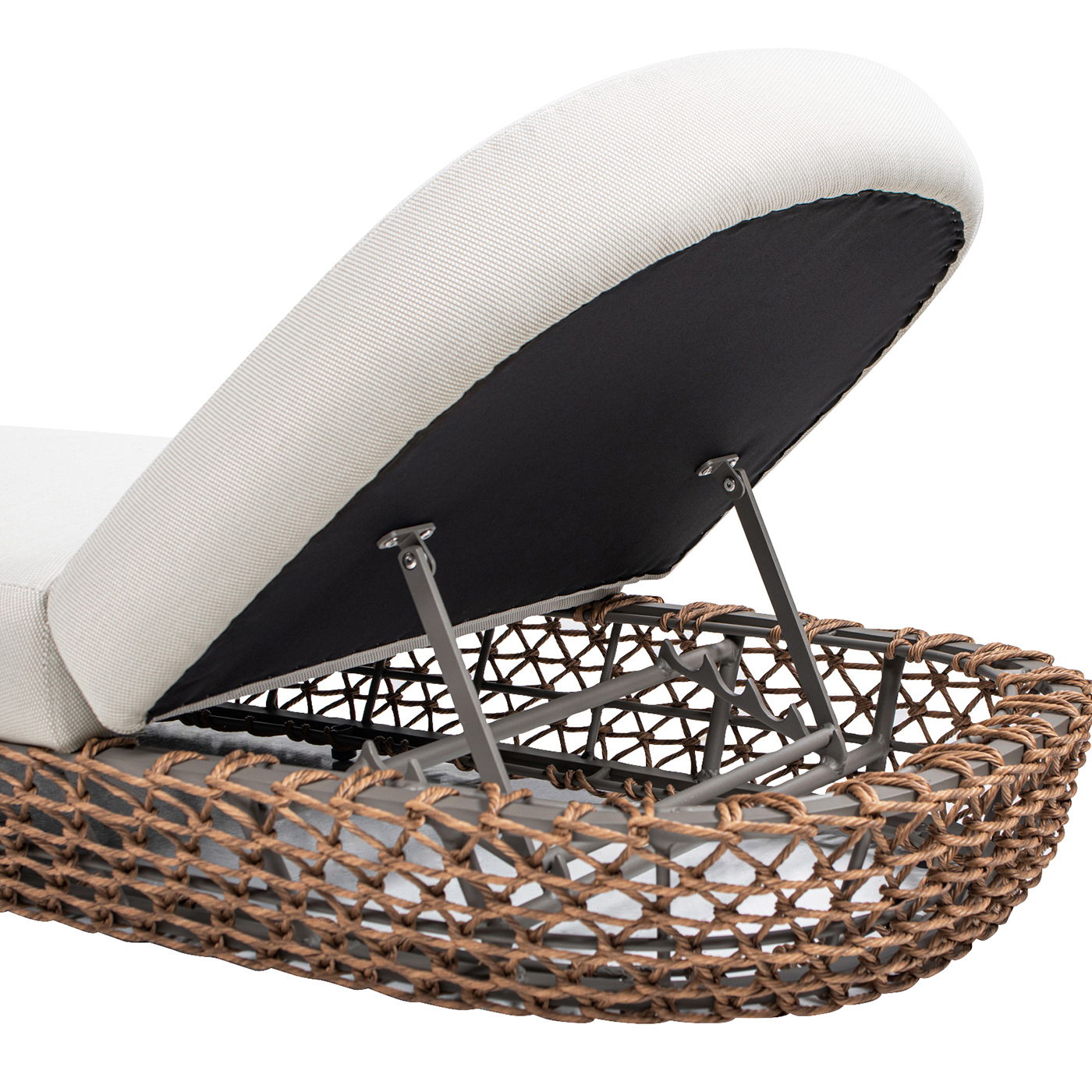 Willow - Sunbrella Upholstered Woven Patio Lounger, Wicker Frame - Wheat Beige / Golden Brown