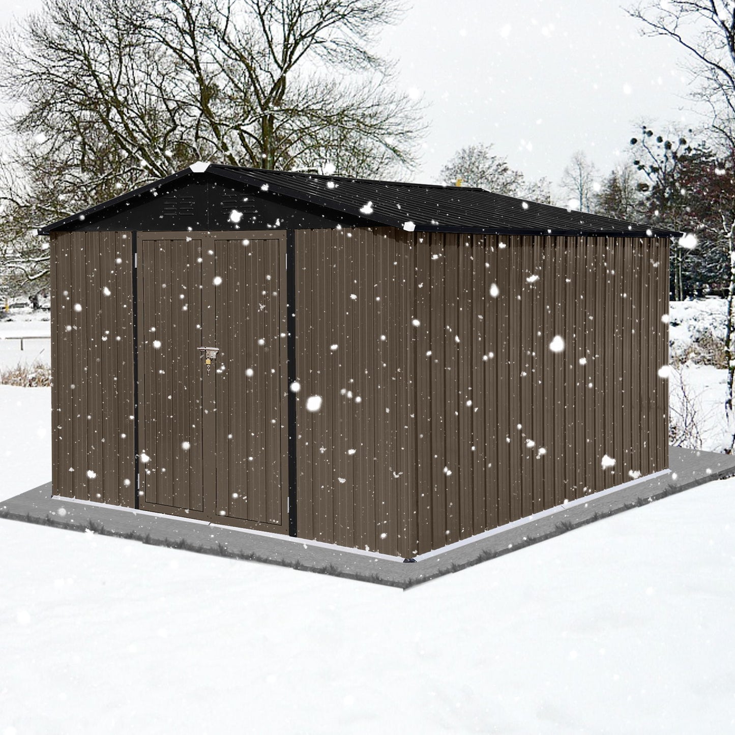 10'X8' Garden Sheds Outdoor Storage Sheds - Brown / Black