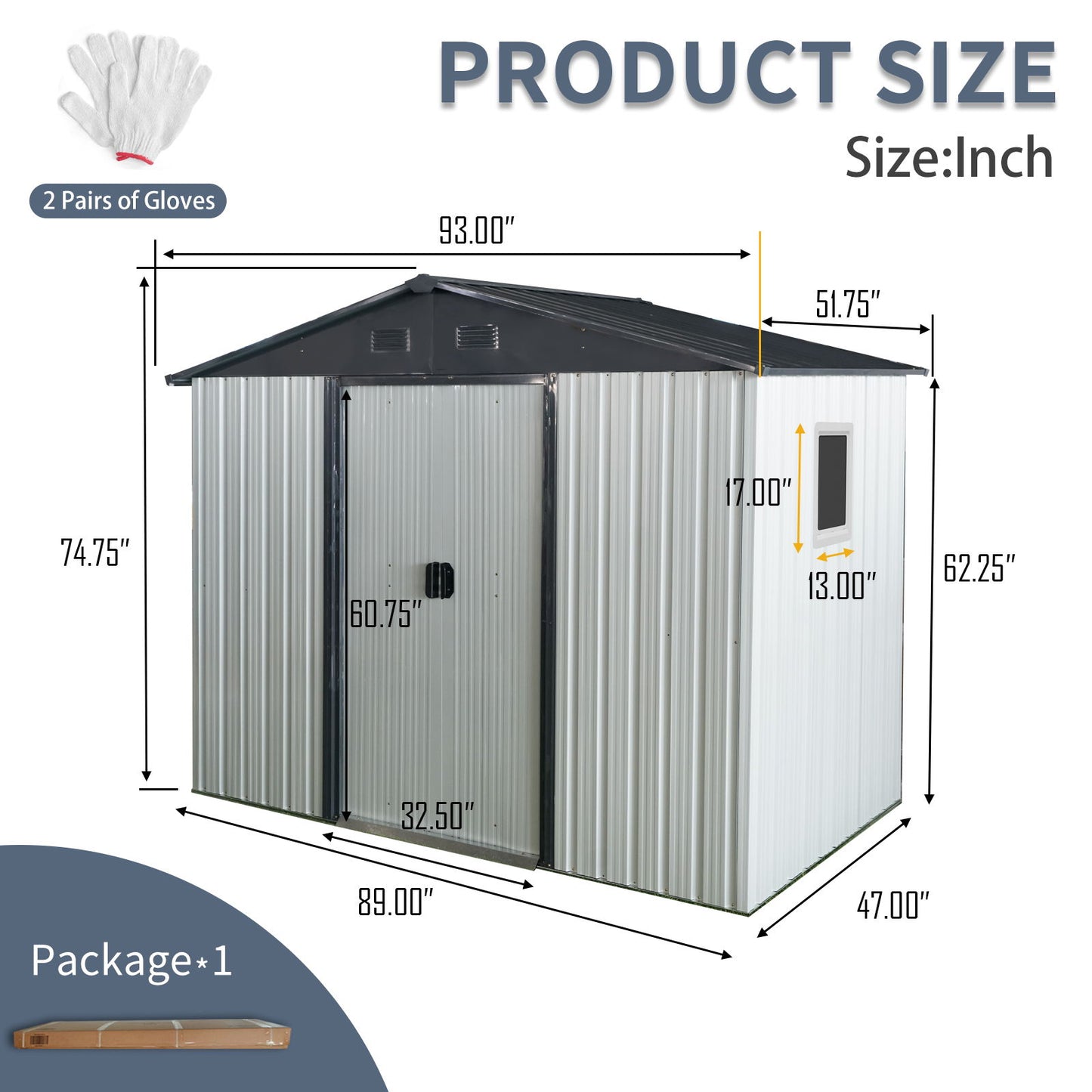 8Ft X 4Ft Outdoor Metal Storage Shed With Window And Metal Foundation For Backyard, Patio, Lawn - White / Black