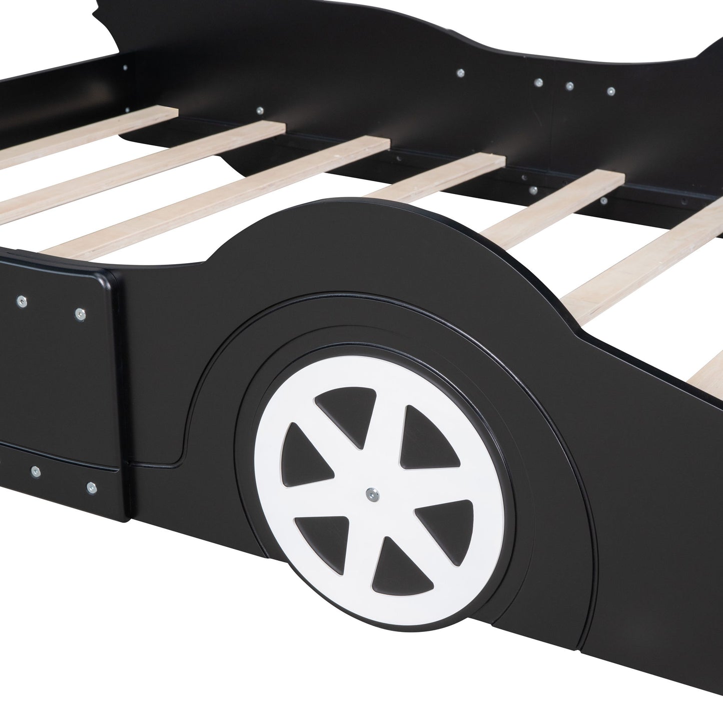 Full Size Race Car Shaped Platform Bed & Wheels - Black