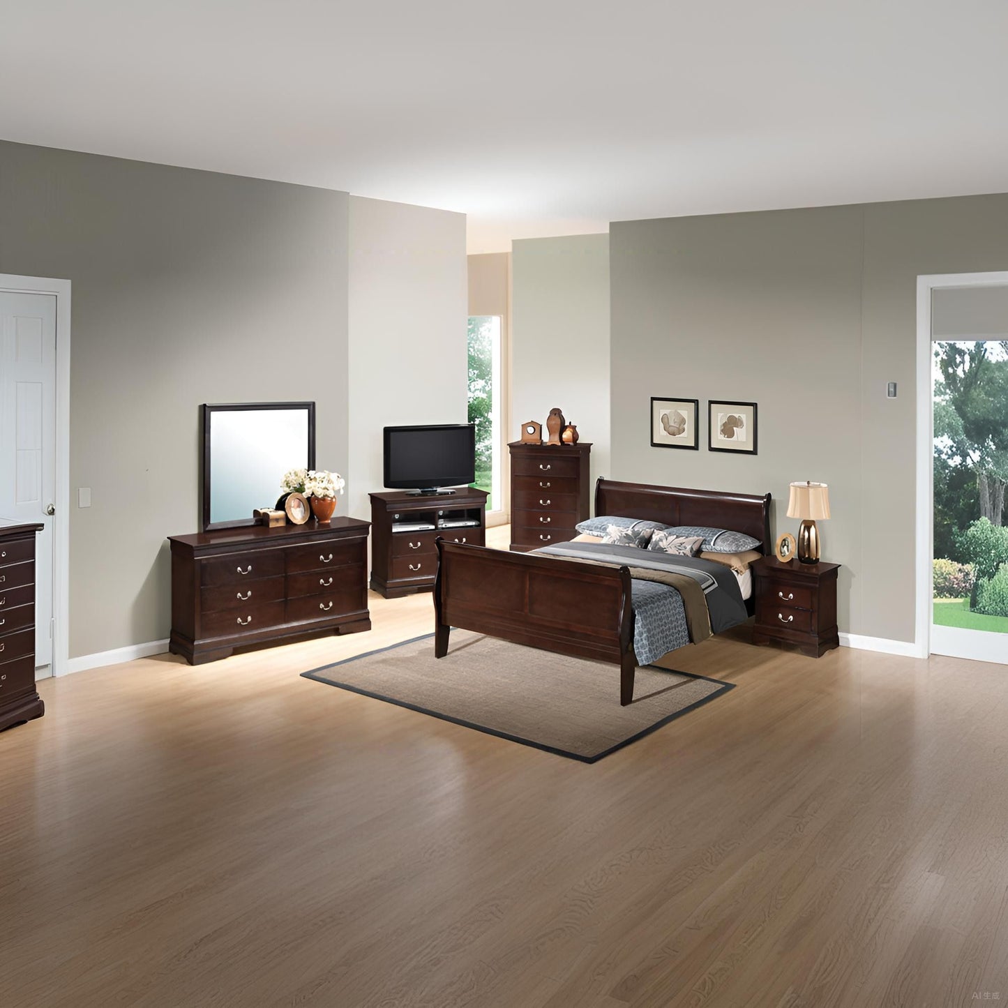 Queen Bed Panel Sleigh - Cappuccino