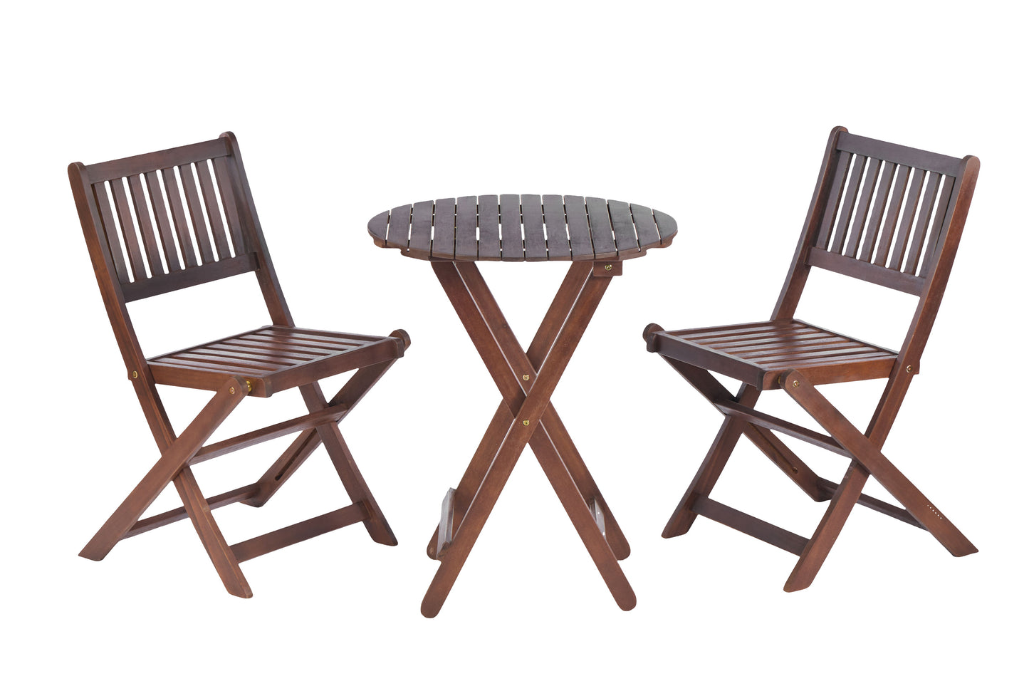 3 Piece Acacia Bistro Set, Folding Patio Furniture For Garden Backyard Balcony Porch With 1 Coffee Table And 2 Foldable Chairs - Natural Stained