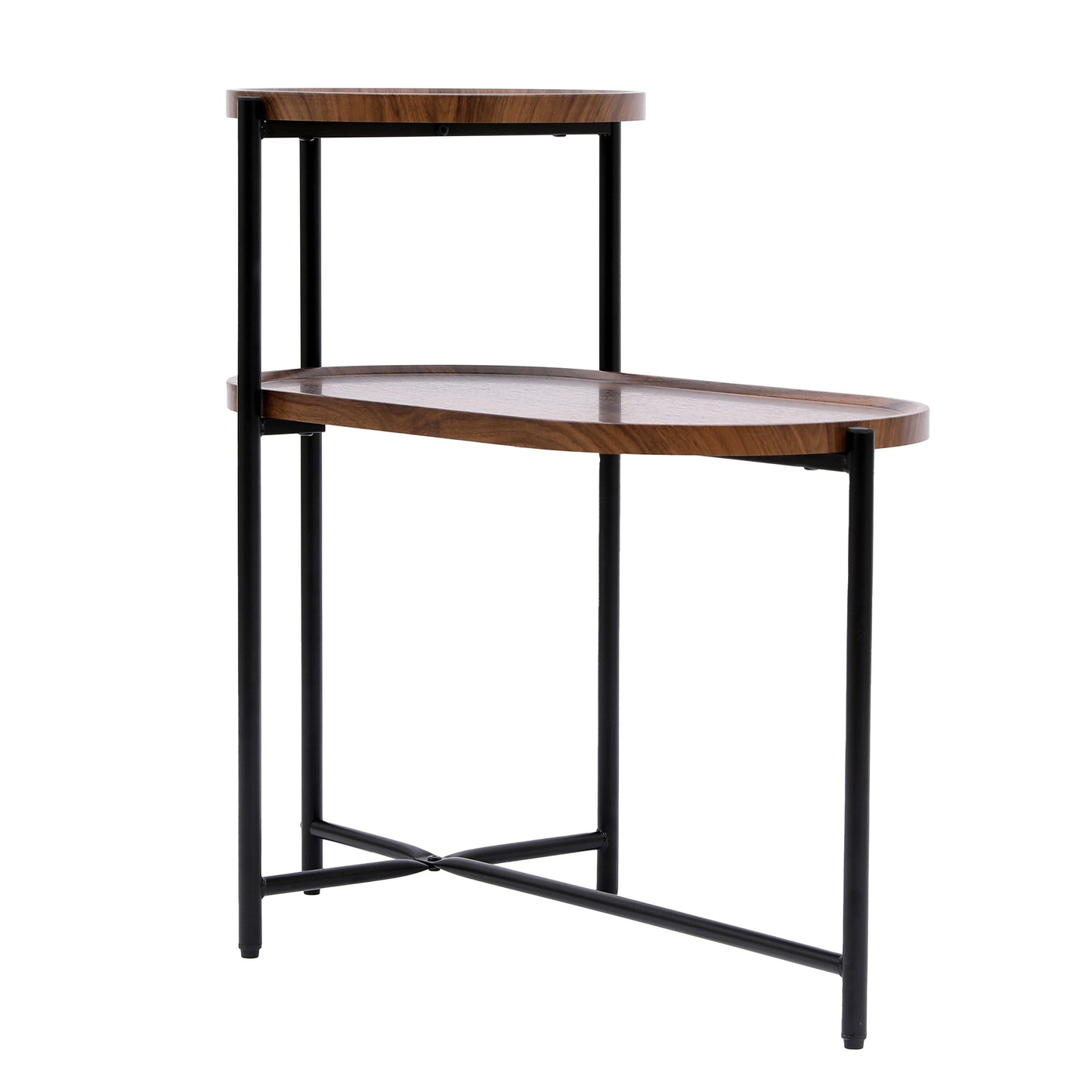 Small Coffee Tables 2 Tier Modern Sofa Side Table With Wood Storage Shelf Living Room End Tables Nightstands - Walnut Brown