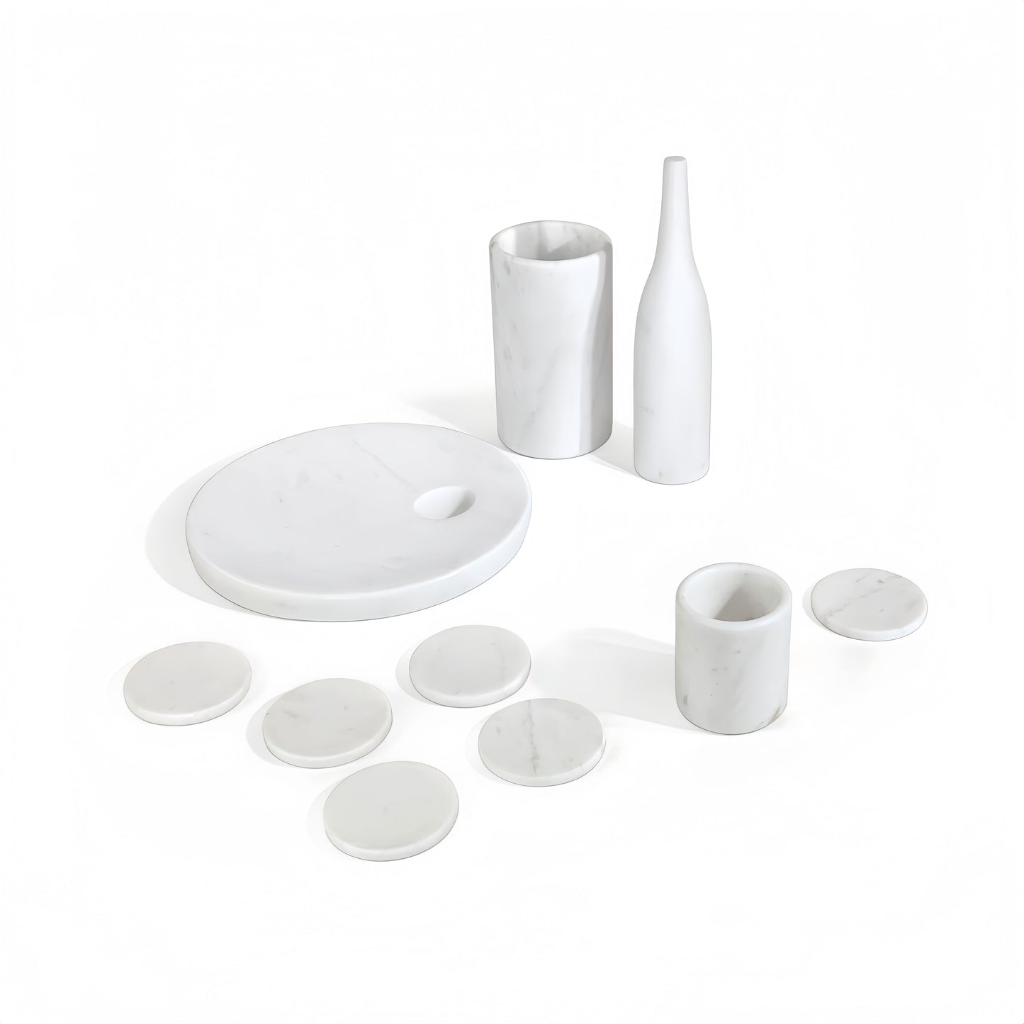 Luxury Natural Marble Dining Room Accessories Set, 10 Pieces, Elegant Natural Stone - White