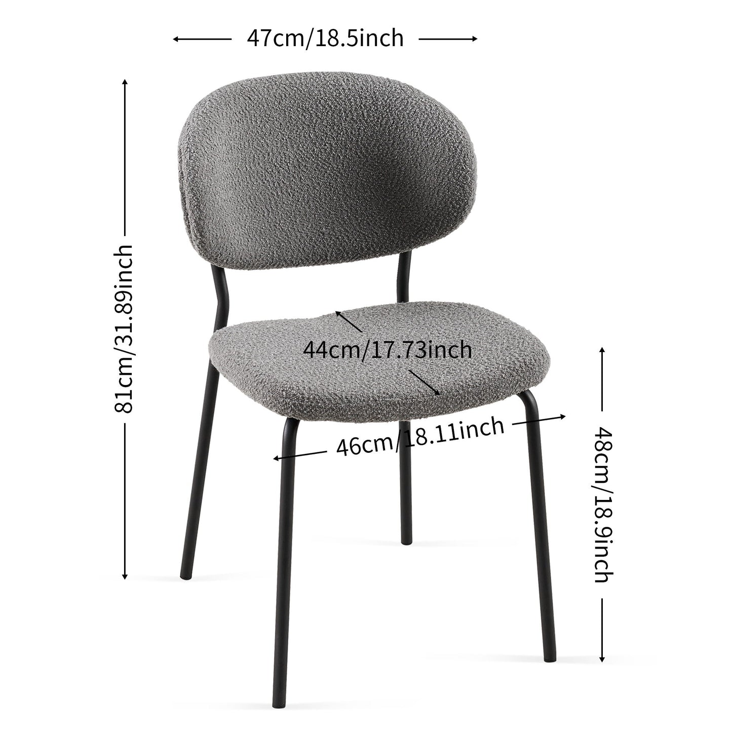 Boucle Dining Chairs, Dining Chairs With Metal Legs For Dining Room, Kitchen, Living Room (Set of 2) - Gray