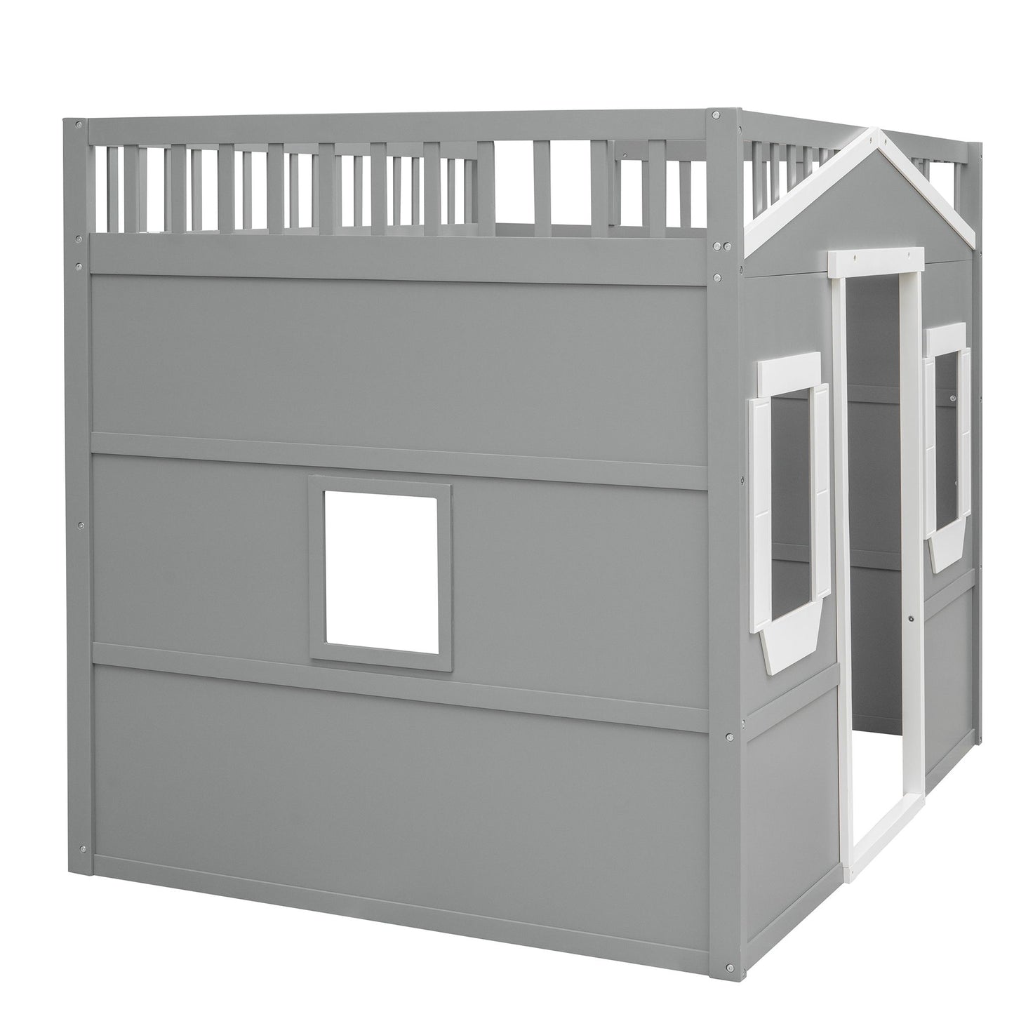 Full Size House Loft Bed With Ladder - Gray / White