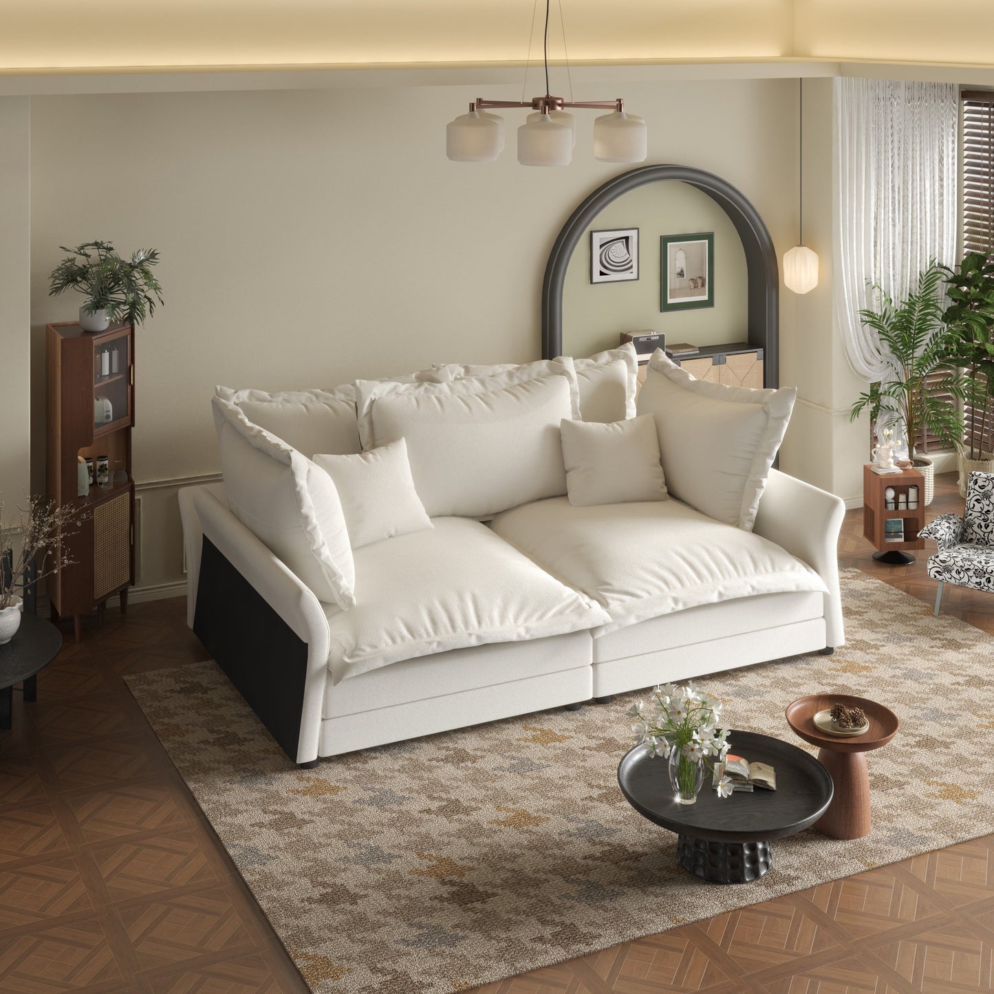 Modern Comfy Upholstered Sofa Cloud Couch, Deep Seat Couches With Multiple Large Soft Pillows, Convertible Deep Seat Chaise Longue For Living Room - Beige